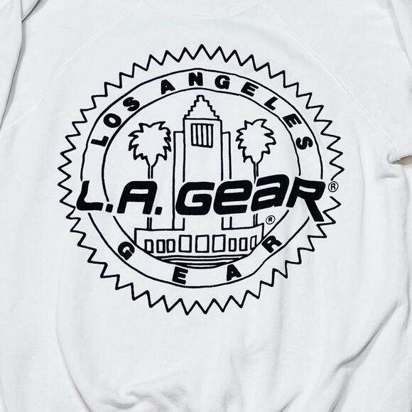 Vintage LA Gear City Logo Sweater Pullover Medium White 80s Crewneck Sweatshirt - Picture 3 of 7